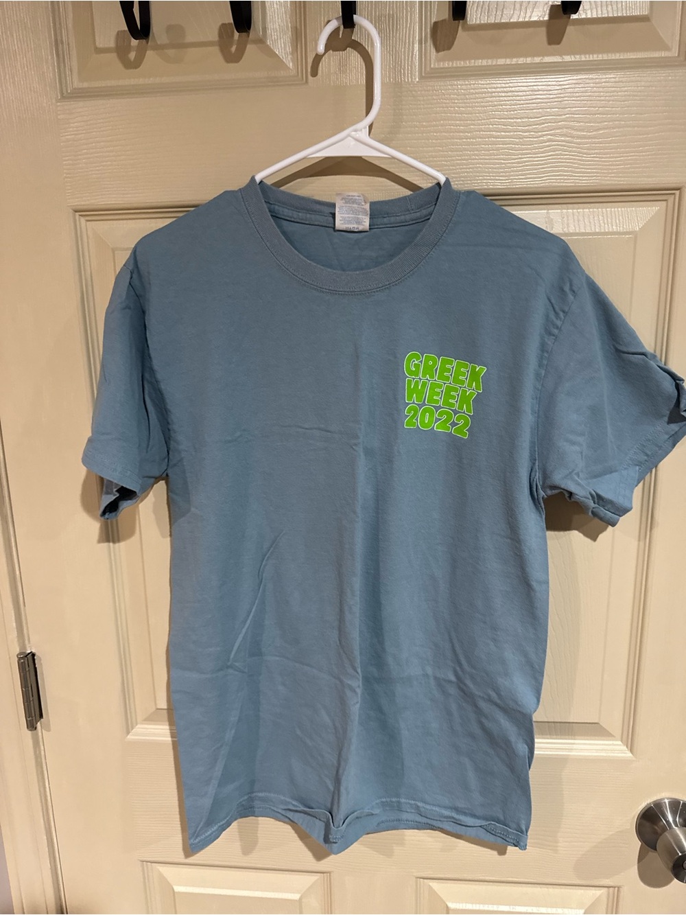 Port and Company Blue Tee with Neon Green "Green Week 2022" Print